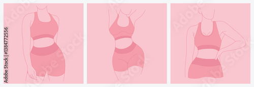 fitness icons set. Set Of Perfect slim toned young body of the girl. sporty woman in sportswear, shorts butt icons