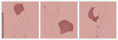 fitness icons set. Set Of Perfect slim toned young body of the girl. sporty woman in sportswear, shorts butt icons