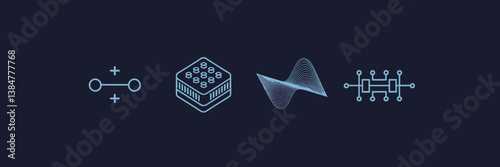 Minimalist quantum computing illustration with superposition, circuits, and entanglement