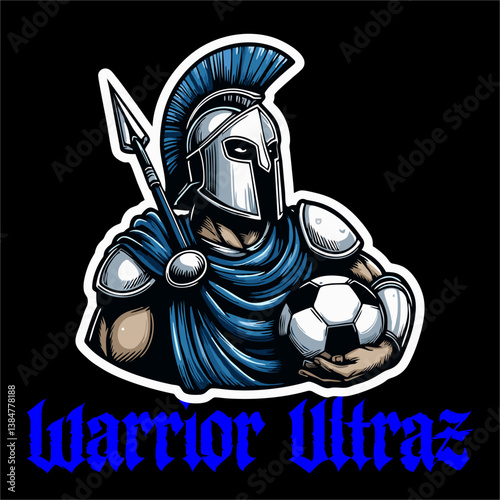 Vector illustrator of Spartan helmet with blue white color 