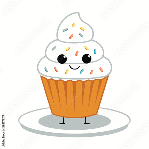 Colorful and cute cartoon cupcake with a happy smiling face, created in digital art with clean lines, vibrant colors, and a minimalist style—perfect for fun, playful, and food-themed illustrations.

