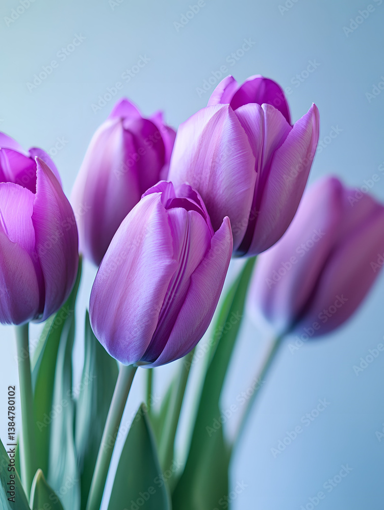 Fototapeta premium pink tulips on a blue background