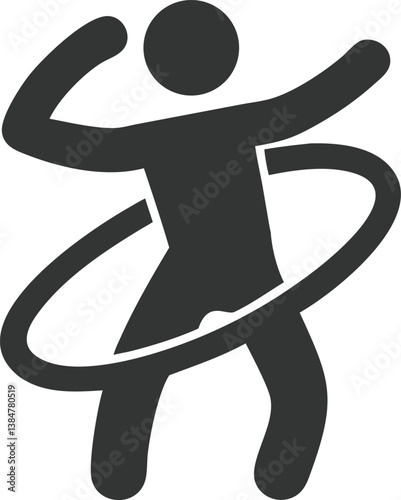 Silhouette Person with Hula Hoop Spinning on Transparent Background