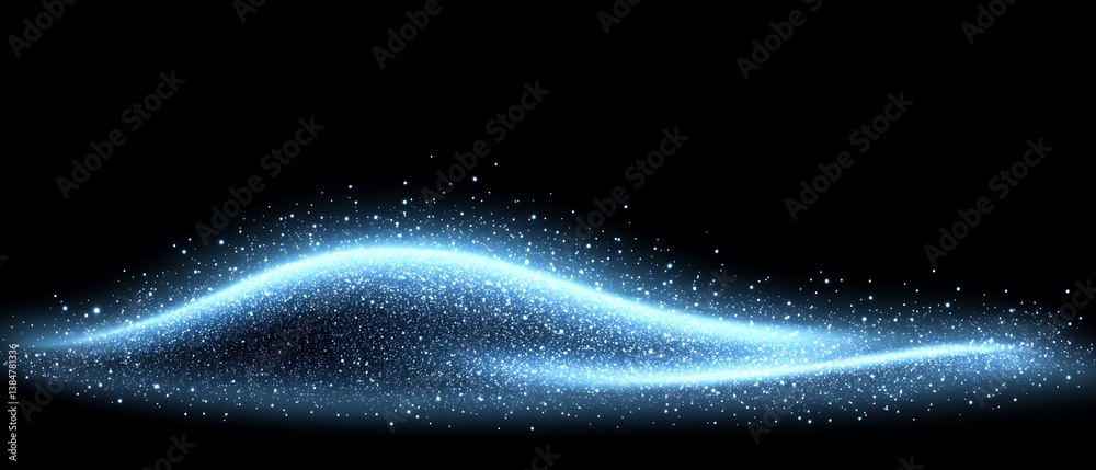 Fototapeta premium Glowing cyan wave glitter with particles dust for luxury template design