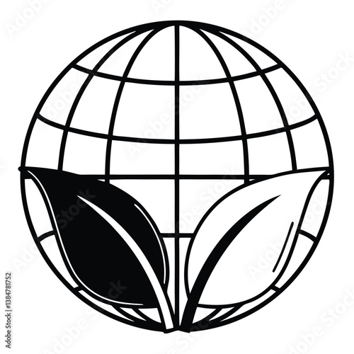Globe with architectural elements in a minimalist black and white geometric style, rendered as modern digital art emphasizing structure, symmetry, and conceptual global design.