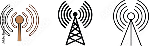 Wireless Communication Icons Signal, Antenna, Transmitter, Network