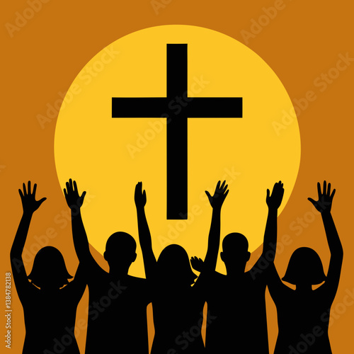 silhouettes of people with cross