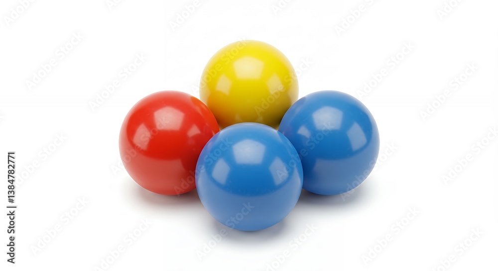 Four glossy, brightly colored spheres arranged in a minimalist composition Four glossy, brightly colored spheres arranged in a minimalist composition