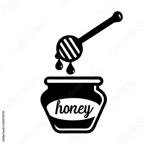 Honey dripping from a spoon and honey dipper with kitchen utensils on white background