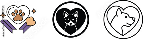 Pet Adoption Logos Heart, Paw Print, Dog, Cat, Love