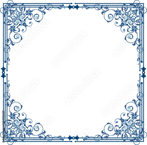 Vector ornamental floral frame series. Page decoration designs in Oriental and Turkish style, great for greeting cards and wedding invitations. Blue and violet colors.