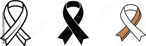 Awareness Ribbon Symbols White, Black, and Brown Designs