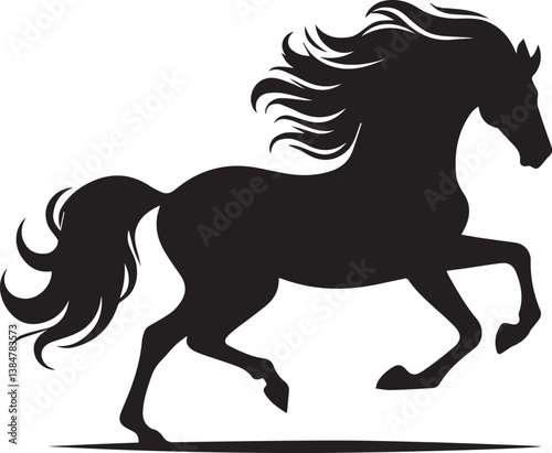Black horse vector illustration silhouette of a wild running stallion