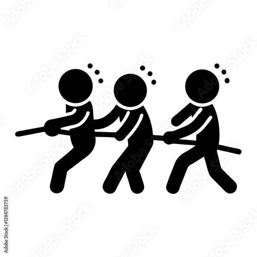 Happy family jumping in a joyful vector scene with dancing and sports silhouettes