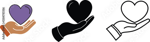 Compassionate Hands Holding Hearts Charity, Love, Donation Icons