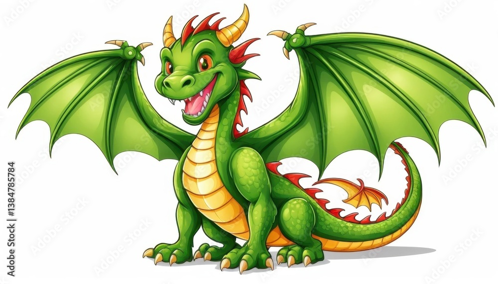 Obraz premium Mascot illustration of a smiling dragon with wings spread on a white background