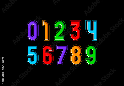 Kids bright cartoon numbers set, multicolored numerals 0, 1, 2, 3, 4, 5, 6, 7, 8, 9 made in child art style