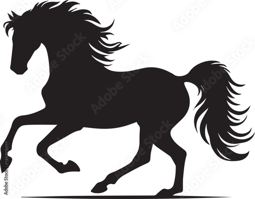 Black horse vector illustration silhouette of a wild running stallion