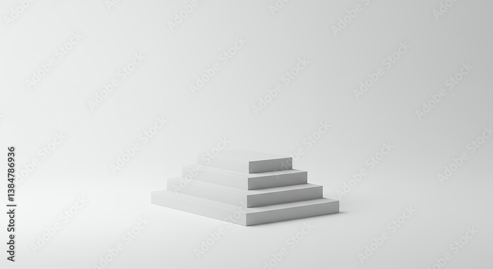 Minimalist Presentation Podium with Ascending Steps Against a Clean White Backdrop Minimalist Presentation Podium with Ascending Steps Against a Clean White Backdrop