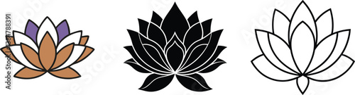 Lotus Flower Designs Black, White, Brown, Purple Variations