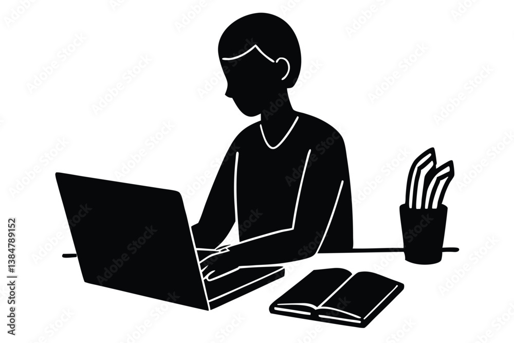 Taking Notes with a Laptop and Book Illustration
Taking Notes with a Laptop and Book Illustration