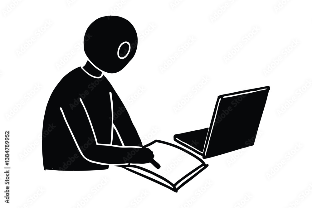 Taking Notes with a Laptop and Book Illustration
Taking Notes with a Laptop and Book Illustration