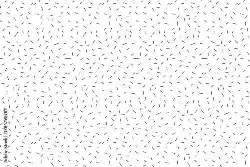 Abstract seamless pattern with small black dashes scattered on a white background. A minimal and modern design suitable for textiles, packaging, wallpapers, and digital projects.