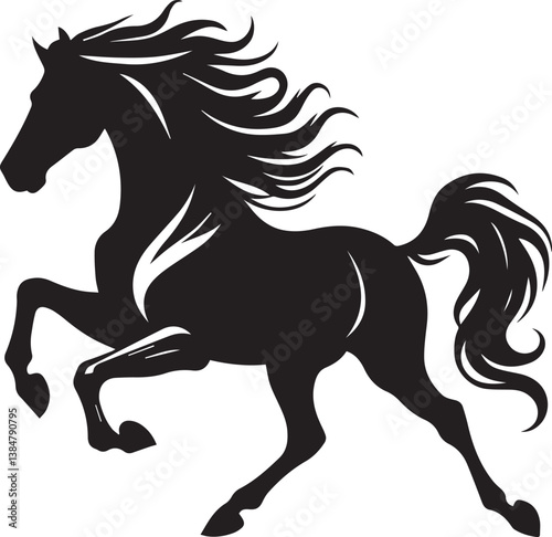 Black horse vector illustration silhouette of a wild running stallion