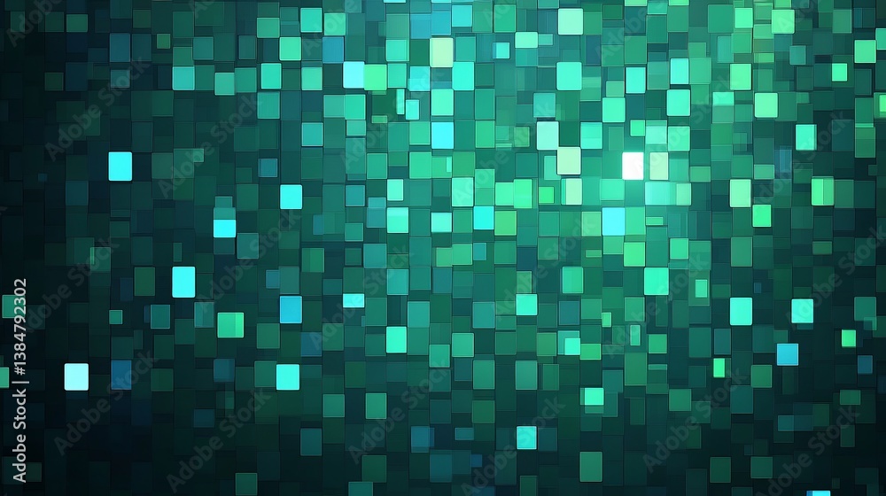 Abstract mosaic of vibrant teal cubes in digital space background Abstract mosaic of vibrant teal cubes in digital space background