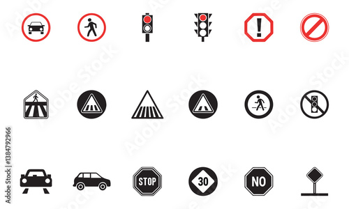 Traffic and road sign icons set