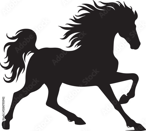 Black horse vector illustration silhouette of a wild running stallion