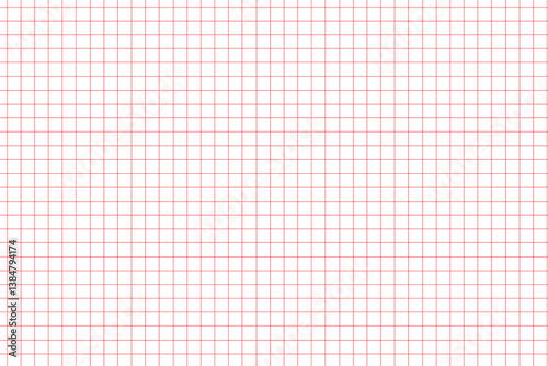 Minimalist red grid pattern on white background, geometric seamless texture, classic squared paper design, simple and clean.
