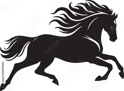 Black horse vector illustration silhouette of a wild running stallion