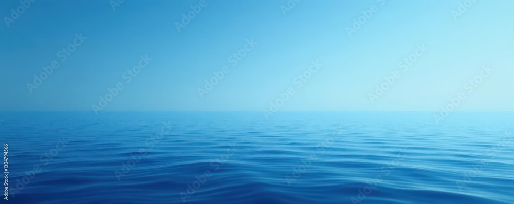 Obraz premium Soft ocean horizon with gentle blue gradient blending dark navy and pale sky blue hues , gradient, waves