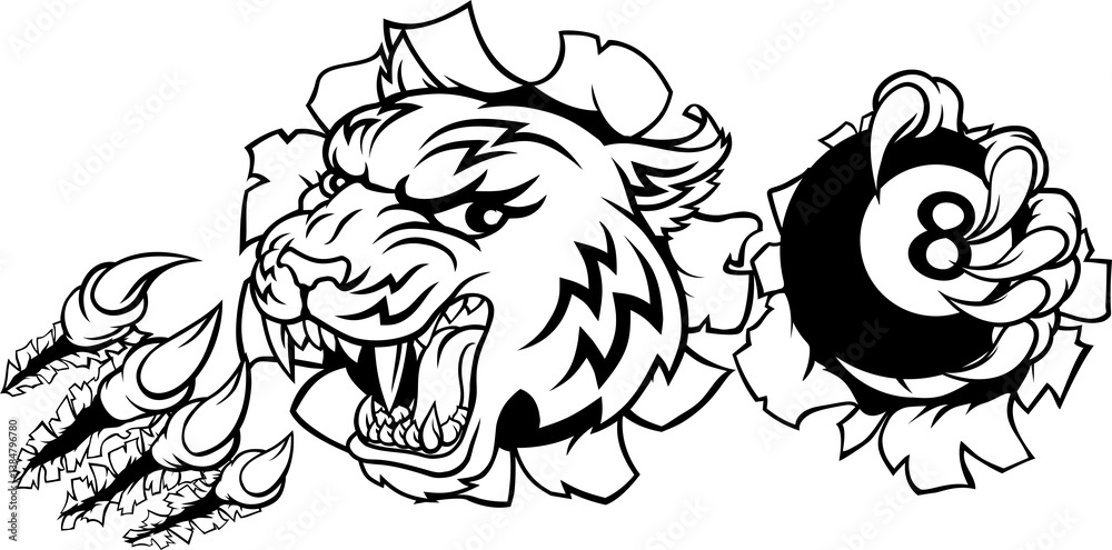 Obraz premium Tiger Angry Pool 8 Ball Billiards Mascot Cartoon