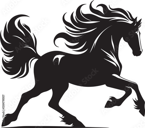 Black horse vector illustration silhouette of a wild running stallion