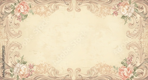 Blush & Scrollwork: A Vintage Tapestry AI Generated