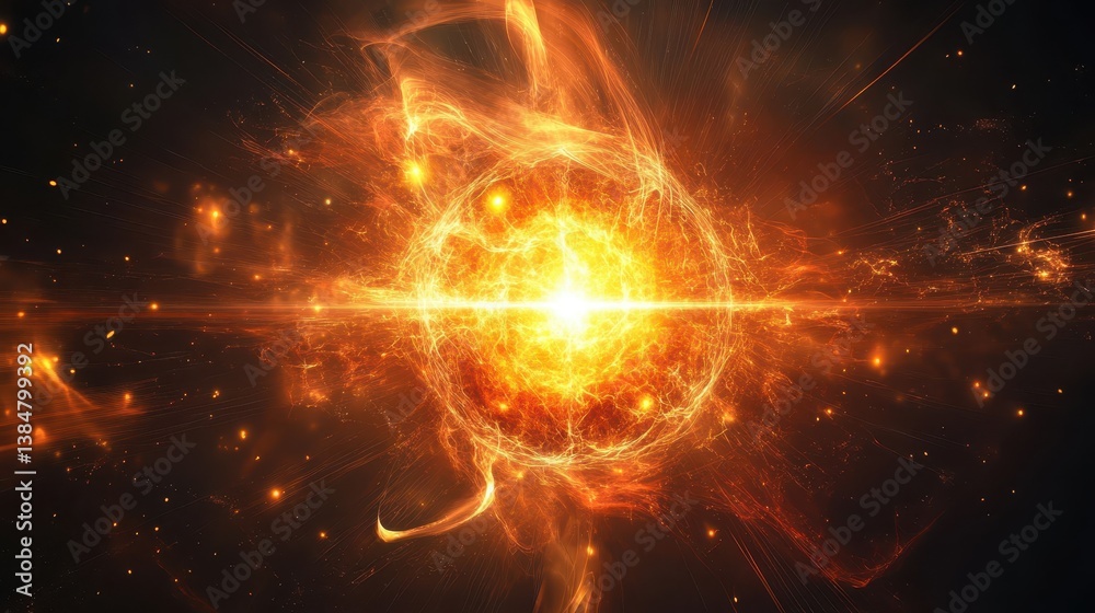 Fototapeta premium Bright Explosive Star in Space with Fiery Energy and Light Effects