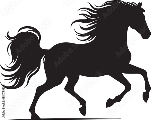 Black horse vector illustration silhouette of a wild running stallion