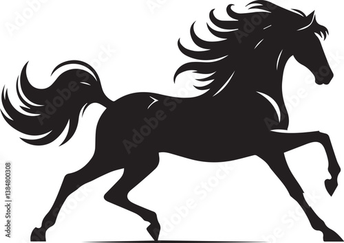 Black horse vector illustration silhouette of a wild running stallion