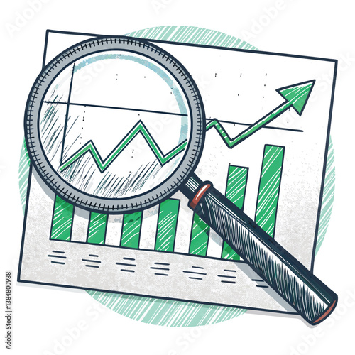 Create a bold vector illustration of a magnifying glass dramatically positioned over a hidden or obscured subject, emphasizing strong lines and impactful design.