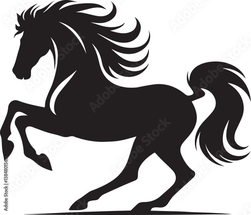 Black stallion vector illustration horse a wild running  silhouette