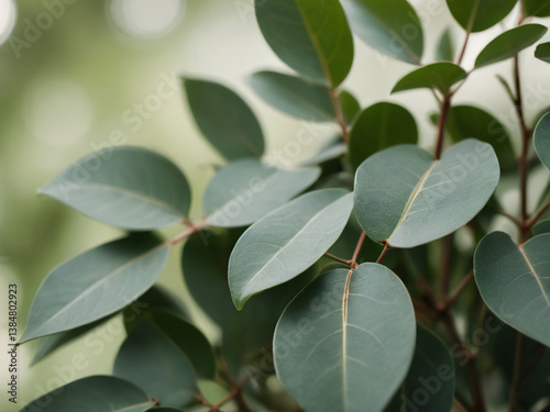 Fresh Eucalyptus Plant Leaves Close-Up on Light Green Background – Aromatherapy & Essential Oil