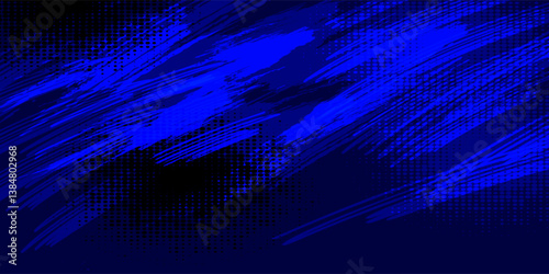 Dynamic abstract background with bold blue brush strokes, halftone dots, and grunge textures. Perfect for modern designs, gaming themes, and futuristic digital artwork.