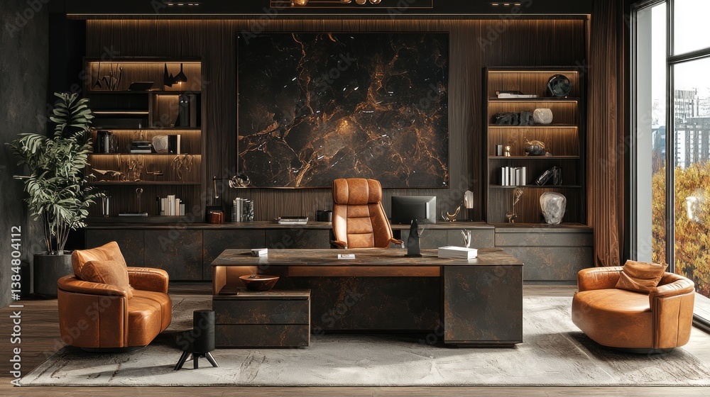 Fototapeta premium Executive office with elegant design elements and sophisticated ambiance aesthetic