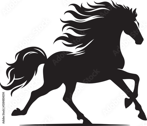 Black horse vector illustration silhouette of a wild running stallion