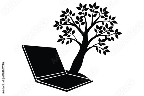 Working on a Laptop Outdoors Under a Tree Vector

