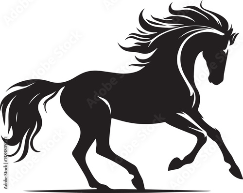 Black horse vector illustration silhouette of a wild running stallion