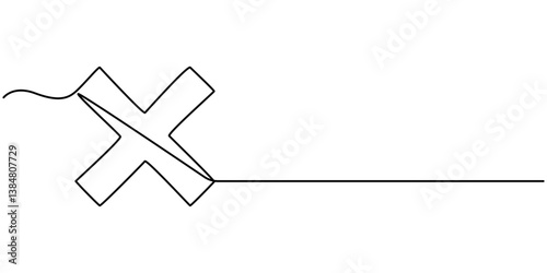 Cross Continuous Line Draw Long line cross icon. X. Continuous line. Vector  single line drawing of a file with cross symbol. Continuous line cross icon in color. Christianity Religion. 