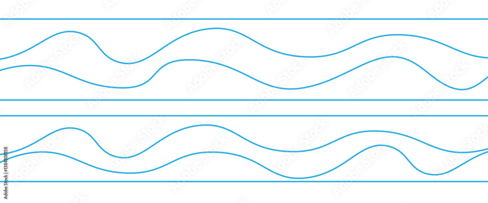 Blue wave ocean line and curve line on transparent background. Sea wave water ocean one line drawing logo art. Abstract blue ocean pattern web banner. Blue wave ocean line and curve line on transparent background. Sea wave water ocean one line drawing logo art. Abstract blue ocean pattern web banner.